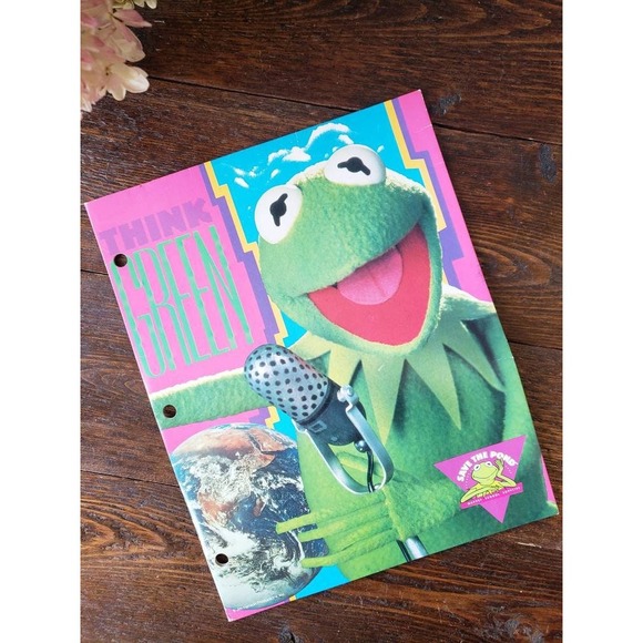 90s Kermit The Frog Folder think Green Muppet vintage School‎ Supplies | Mead - Picture 1 of 6